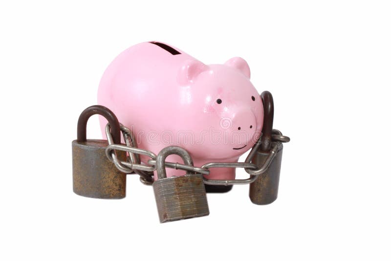 Piggy bank with locks stock image. Image of money, padlock 15864987