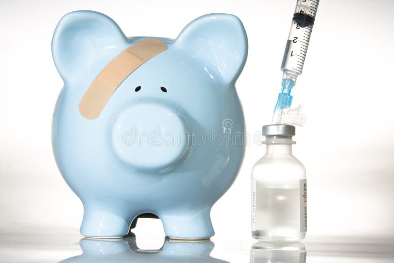 Piggy bank and Medication stock image