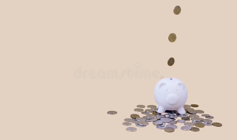 Piggy bank with money and coins royalty free stock photo Piggy bank with money and coins royalty free stock photo