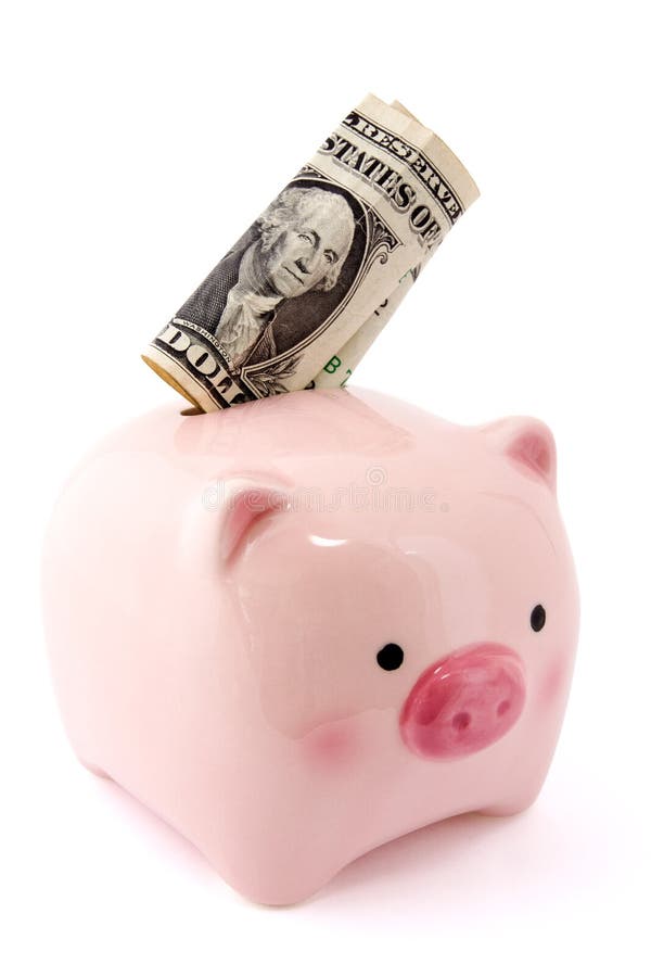 Piggy Bank with One Dollar Bill Stock Image Image of poverty