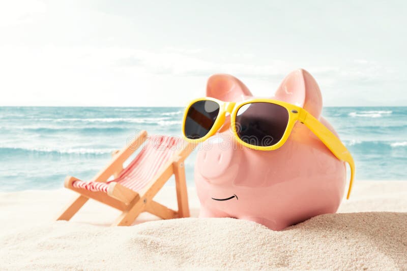 Piggy Bank on Vacation. Finance and Travel Concept Stock Photo - Image ...