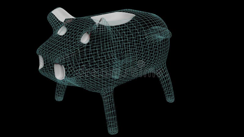 Piggy Bank wireframe poly mesh 3d render illustration vector illustration
