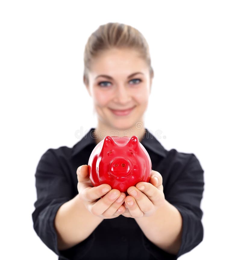 Piggy bank for you stock image. Image of female, offer 23013003