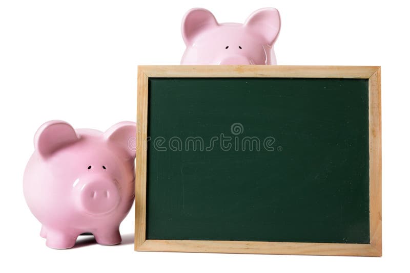 Piggy bank blank blackboard copy space isolated stock photo