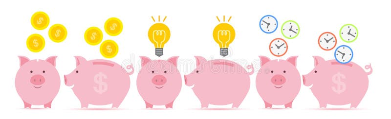 Piggy packa ihop med myntar stock illustrationer Piggy packa ihop med myntar stock illustrationer