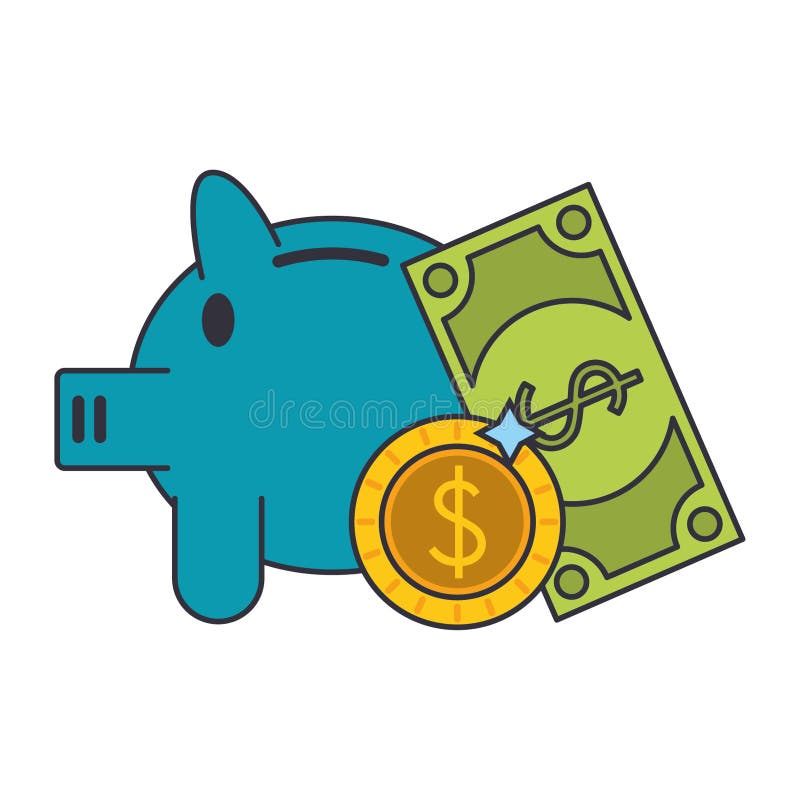 Piggy pengarbesparingmynt och kassa. Piggy money savings coin and cash vector illustration graphic design