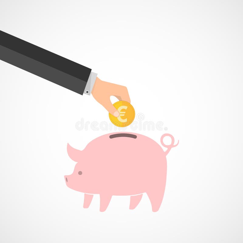 Piggy Querneigung und Hand mit Münze Auch im corel abgehobenen Betrag vektor abbildung Piggy Querneigung und Hand mit Münze Auch im corel abgehobenen Betrag vektor abbildung