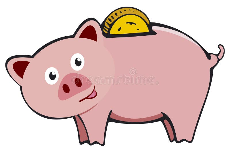 Piggy банк с монеткой Сбережения значка или накопление денег, вклад Копилка значка в плоском стиле, изолированном от иллюстрация штока
