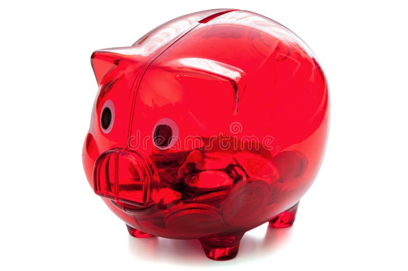 Piggybank de cristal rojo en el fondo blanco imagenes de archivo Piggybank de cristal rojo en el fondo blanco imagenes de archivo