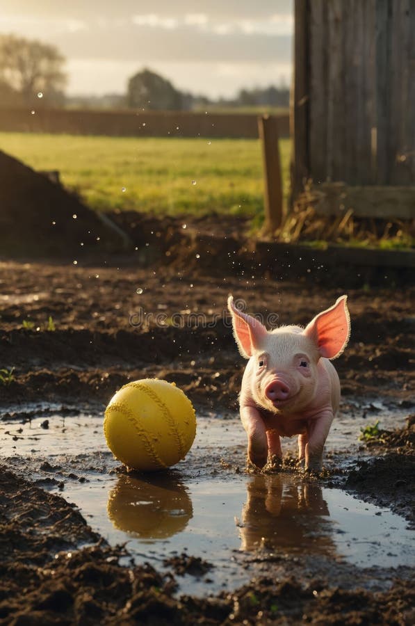 Piglet i Mud Puddle med gult block vektor illustrationer