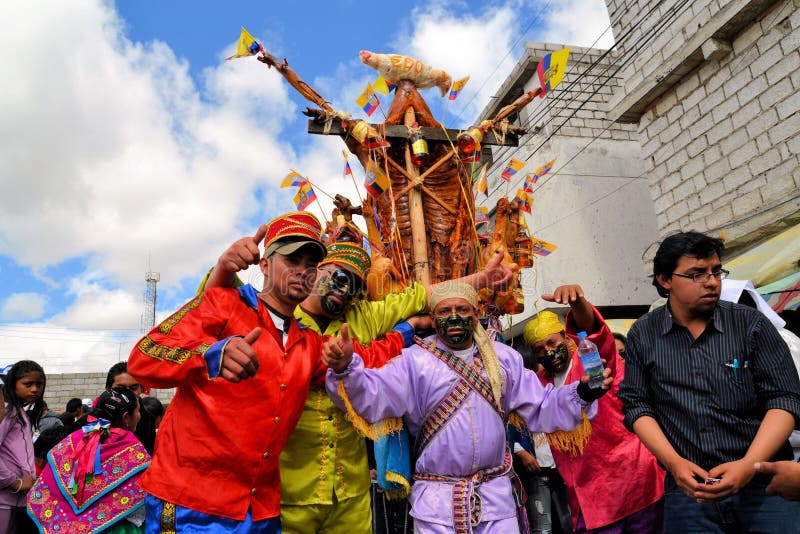 Pigs adorned with fruits, spirits, flags and