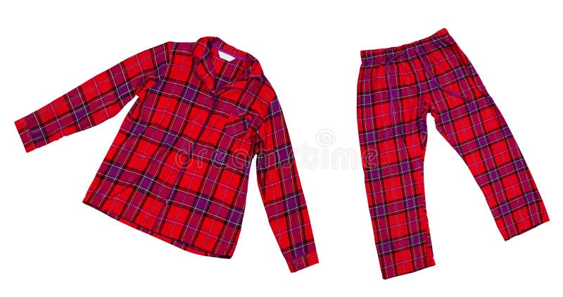 Pijama Conjunto Sobre Fondo Blanco Mujer a Cuadros Pantalones De Pijama Y  Una Camisa Roja. Sobre Fondo Blanco Cerrar Foto de archivo - Imagen de  poco, bueno: 211965100