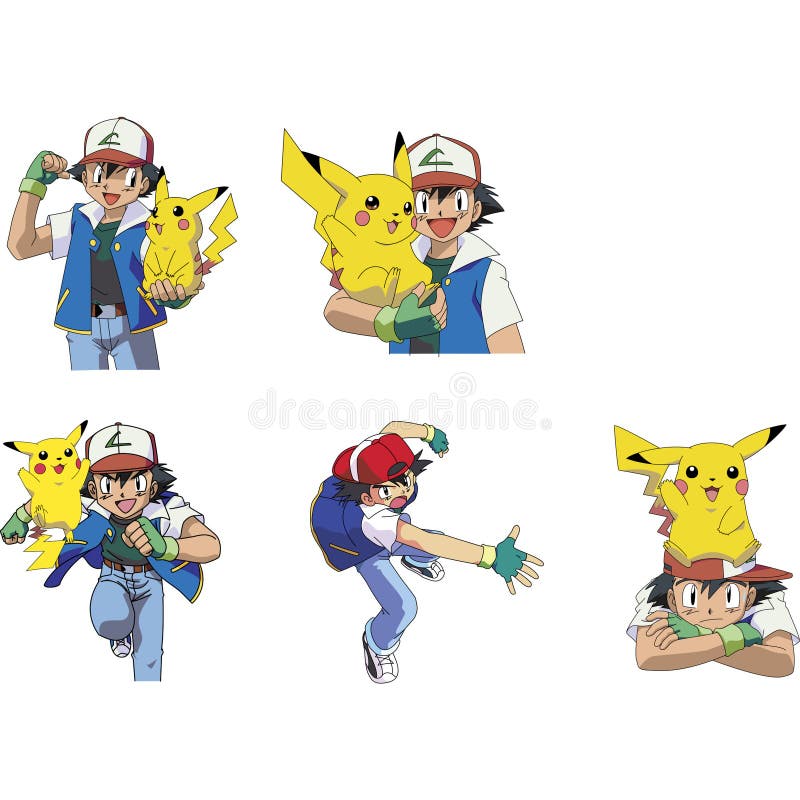 Pikachu и ясень pokemon иллюстрация вектора