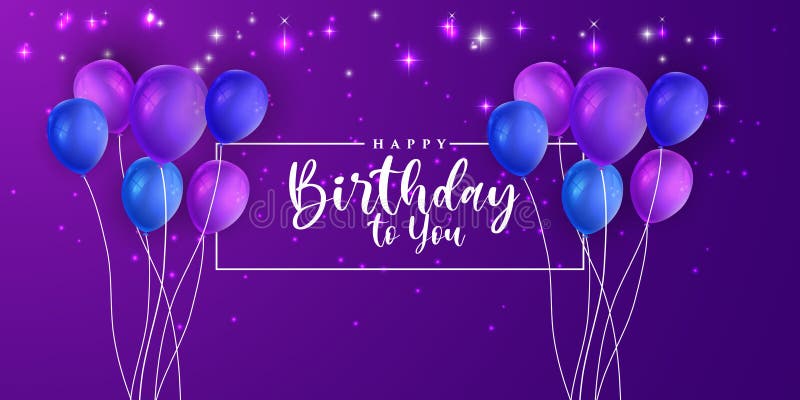 Happy Birthday Background with Multicolor Air Balloon on Purple Background  with Text and Light Effect Stock Vector - Illustration of love, children:  225608636
