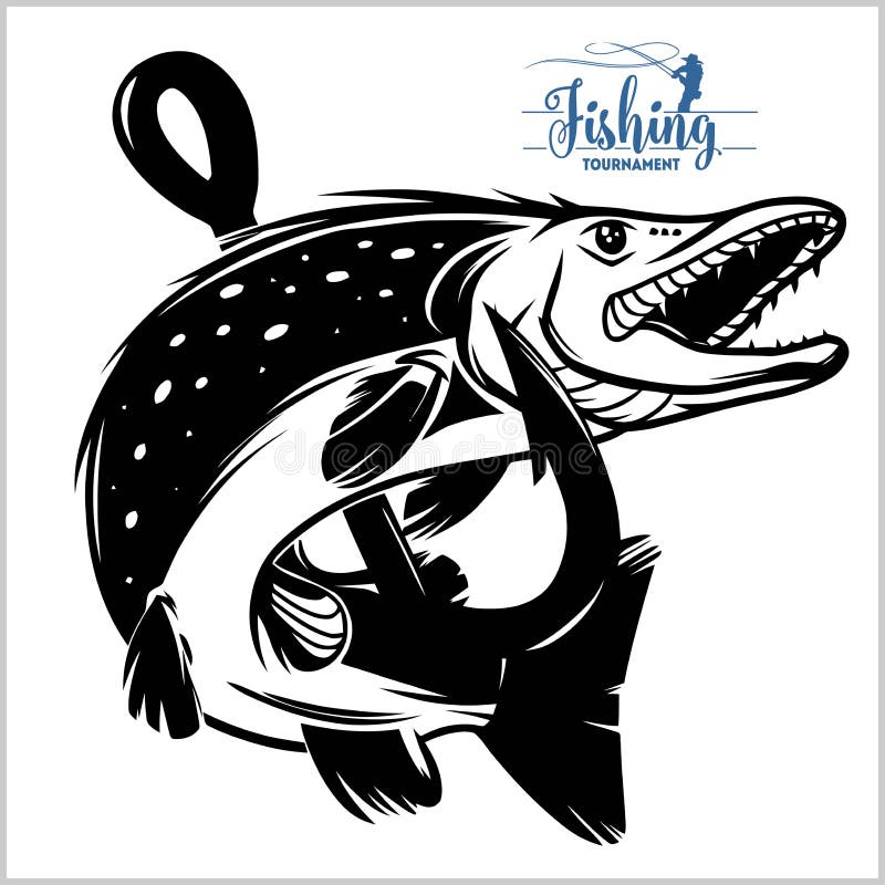 Pike que pesca a camisa do emblema Vetor do logotipo dos peixes de Pike Tema de pesca exterior do fundo ilustração royalty free Pike que pesca a camisa do emblema Vetor do logotipo dos peixes de Pike Tema de pesca exterior do fundo ilustração royalty free