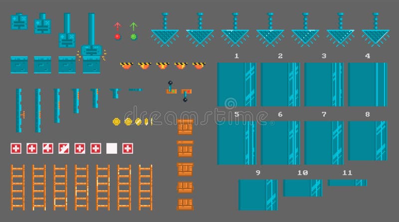 Piksel ustawiający sprites dla platformer gry ilustracja wektor Piksel ustawiający sprites dla platformer gry ilustracja wektor