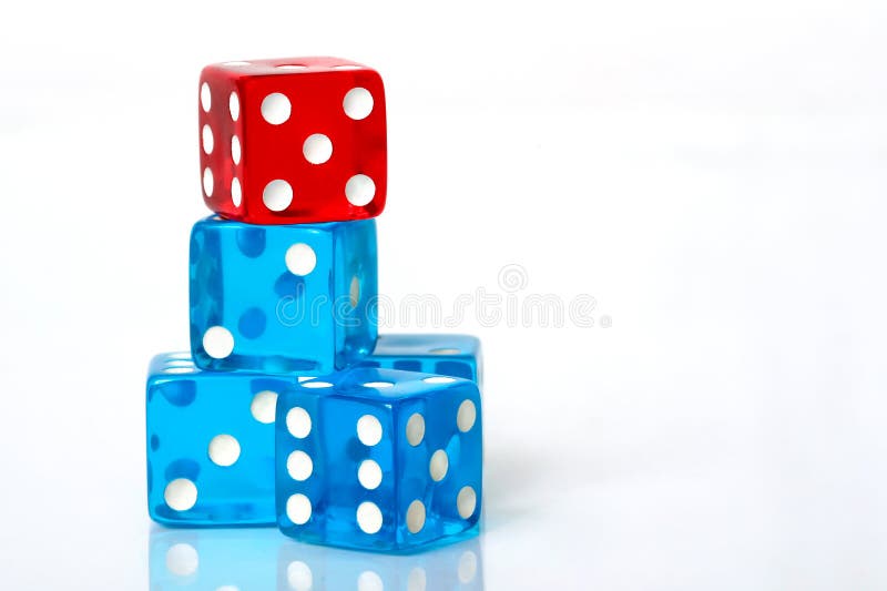 Stack of blue and red dice on a white background. Stack of blue and red dice on a white background