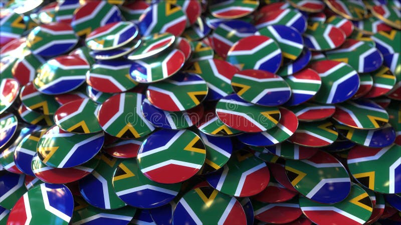 Pila de insignias que ofrecen banderas de Suráfrica