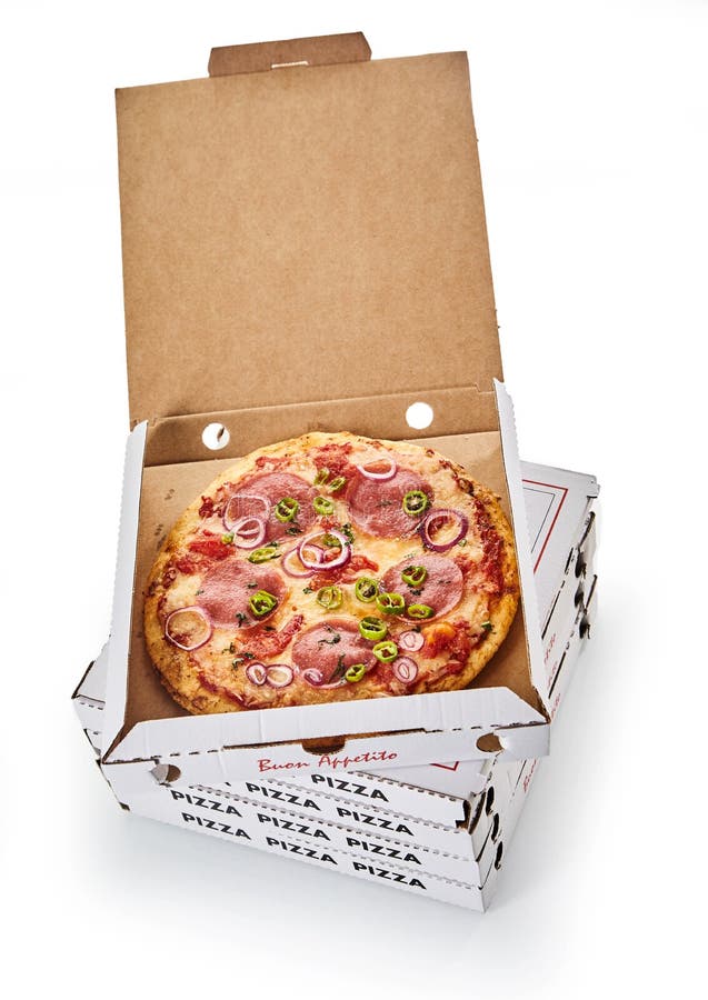 Pila di contenitori di pizza su fondo bianco immagini stock Pila di contenitori di pizza su fondo bianco immagini stock