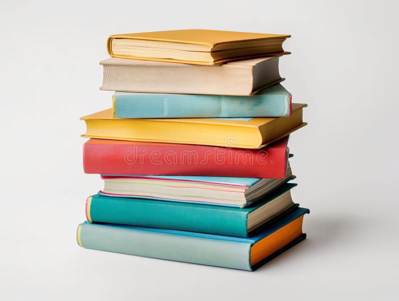 A neat stack of hardcover books on a white background symbolizing education and knowledge. AI generated. A neat stack of hardcover books on a white background symbolizing education and knowledge. AI generated