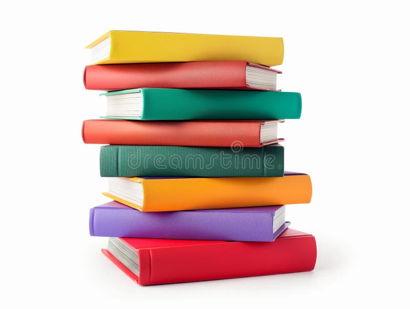 A neatly stacked pile of vibrant, colorful hardcover books isolated on a white background. AI generated. A neatly stacked pile of vibrant, colorful hardcover books isolated on a white background. AI generated