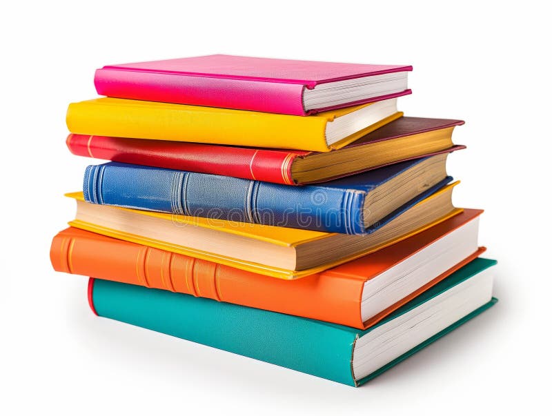 A vibrant pile of assorted hardcover books isolated on a white background. AI generated. A vibrant pile of assorted hardcover books isolated on a white background. AI generated
