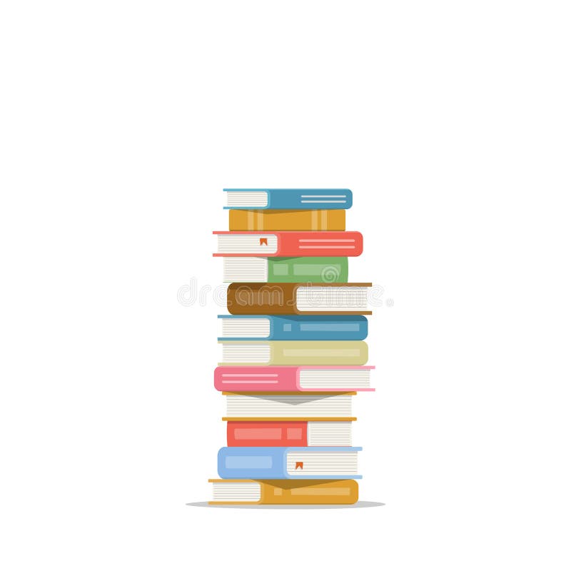 Pila di libri su una priorità bassa bianca Mucchio dell'illustrazione di vettore dei libri Pila dell'icona di libri nello stile p