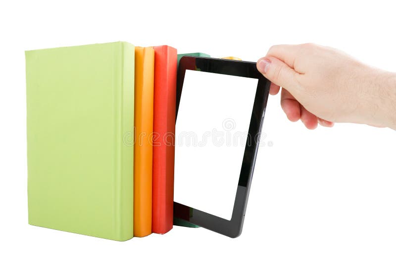 Pila di libri variopinti e di lettore elettronico del libro Concetto elettronico delle biblioteche Di nuovo al banco Copi lo spaz fotografia stock libera da diritti Pila di libri variopinti e di lettore elettronico del libro Concetto elettronico delle biblioteche Di nuovo al banco Copi lo spaz fotografia stock libera da diritti