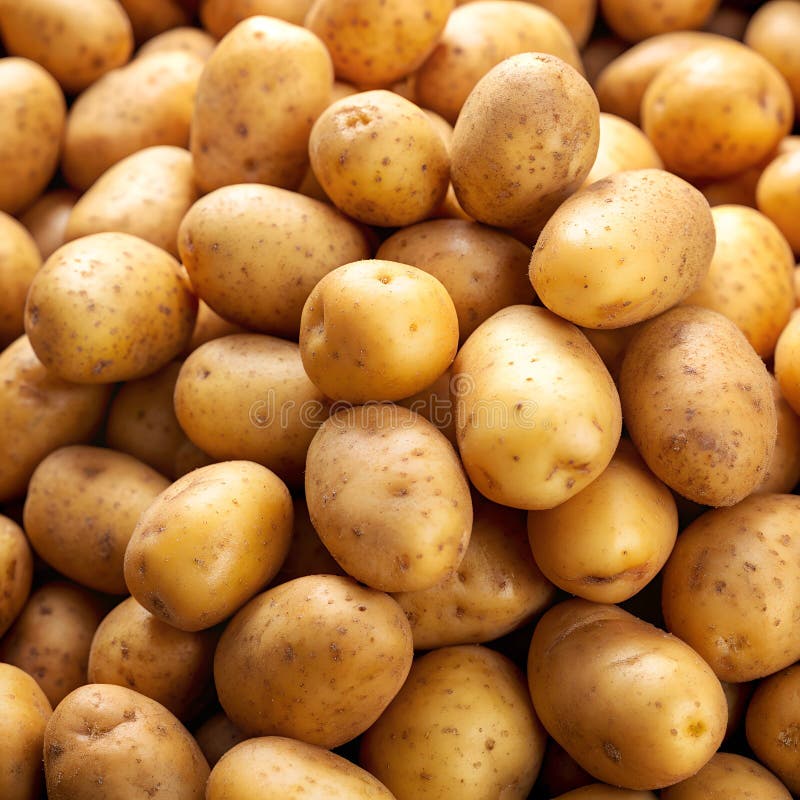 Pila di patate crude preparate per la cottura e la preparazione dei pasti. immagine ai generata. illustrazione di stock