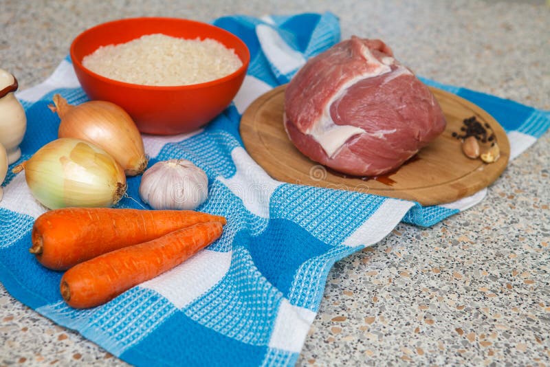 Pilaf ingredients laid out stock photo. Image of delicious 58358362