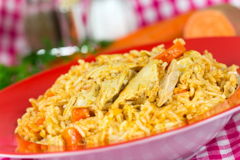 Pilaf,a Rice Meat with Chicken and Carrots Stock Photo Image of