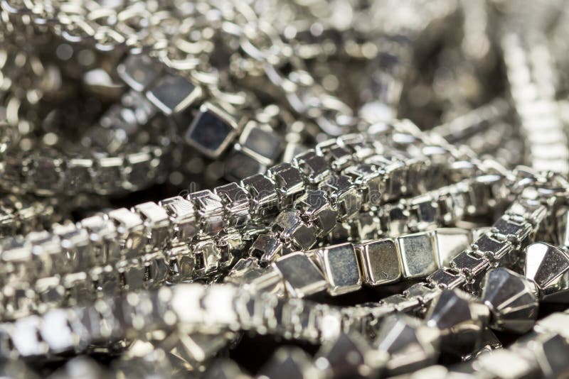 Silver Chains at Showcase of Jewellery Shop Stock Image Image of