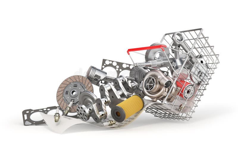 Pile of auto parts drop out from the shop basket