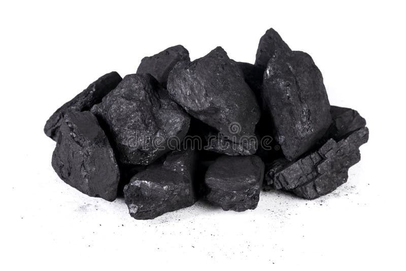 Pile Black Coal Isolated On White Background, Natural Coal On A White Background Isolated