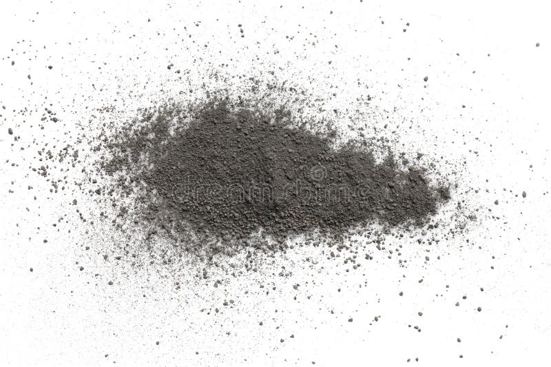 Pile of Black Dust Scattered on White Background, Top View Stock Photo