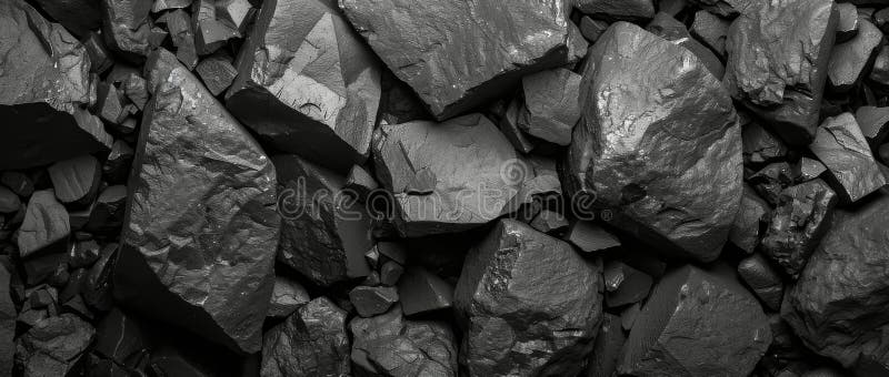 A Pile of Black Rocks. A collection of black rocks stacked neatly next to each other. AI Generative AI generated
