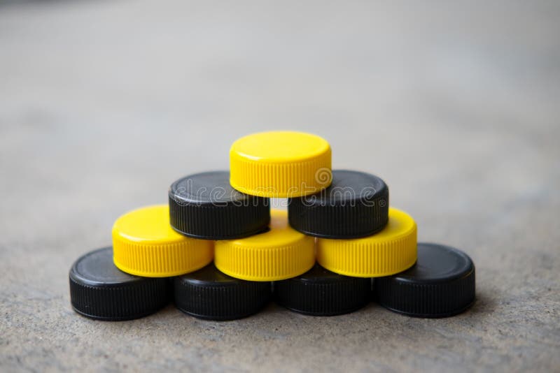 Black and Yellow Plastic Bottle Caps Stock Image Image of black