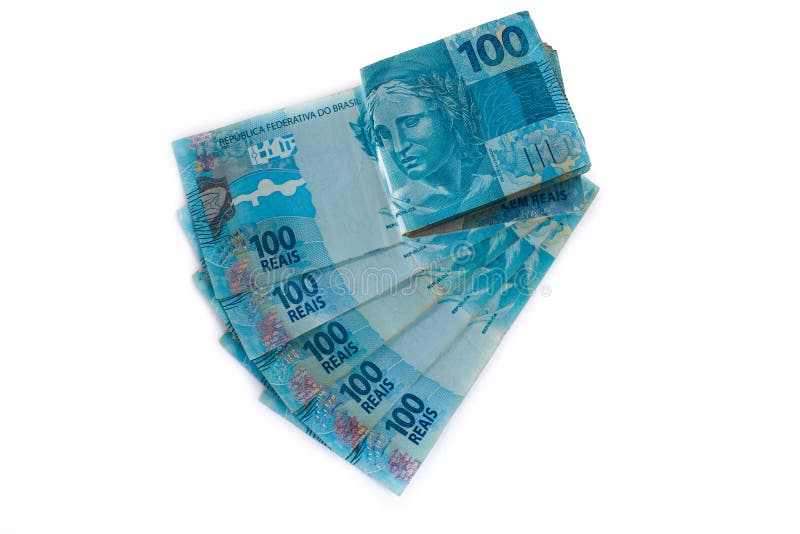 Pile of Brazilian 100 currency 100 reais. stock image Pile of Brazilian 100 currency 100 reais. stock image
