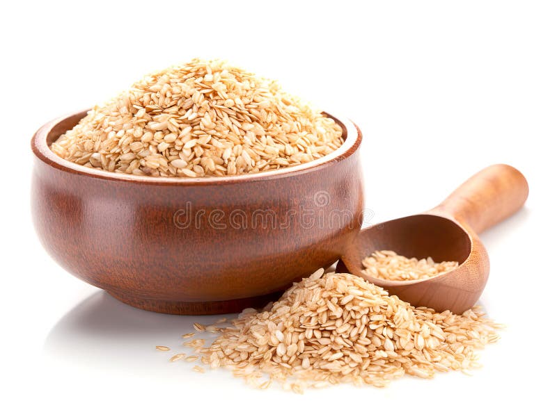 Pile of Brown Rice in Ceramic Bowl Isolated on White Background ...
