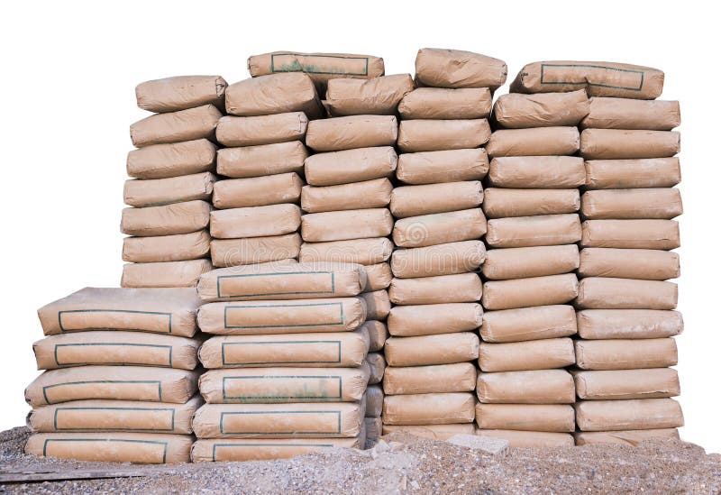 Pile Of Cement In Bags,neatly Stacked For A Construction Project Stock