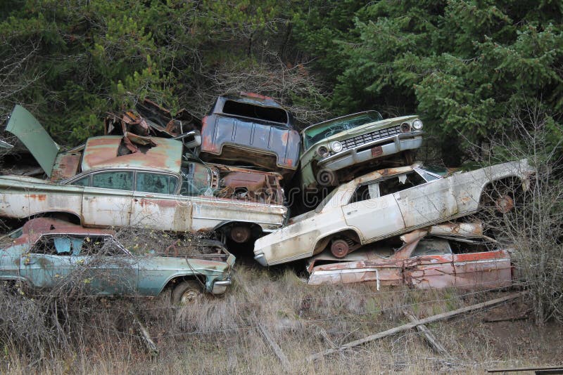 A Classic Car at a Junk Yard Editorial Stock Image Image of