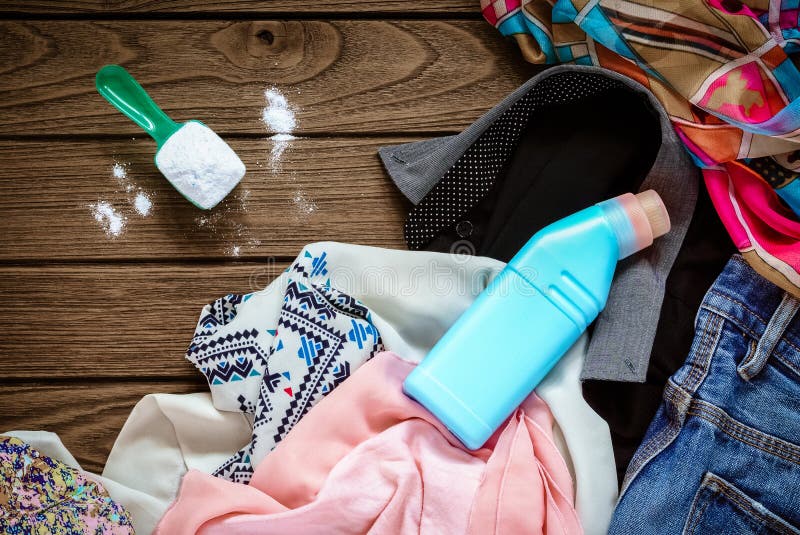 Pile of Clothes with Detergent and Washing Powder Stock Image Image
