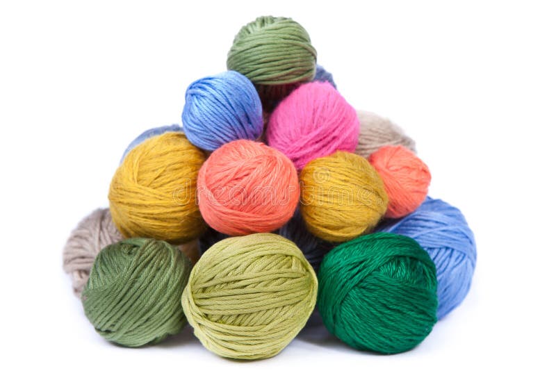 Pile of colorful clews for knitting