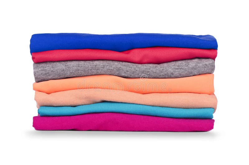 Pile of colorful clothes isolated on white stock photos