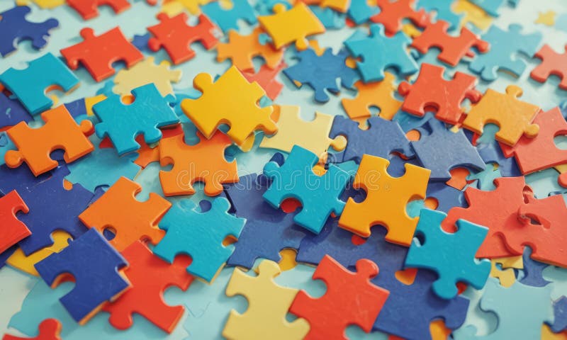 The digital artwork, created using advanced AI algorithms, depicts pile colorful puzzle pieces. highlighting the power of computational creativity. demonstrating the capabilities of modern AI in image generation.