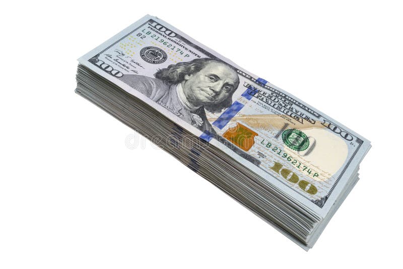 Pile de cent billets d'un dollar d'isolement sur le fond blanc Pile d'argent d'argent liquide dans cent billets de banque du doll images libres de droits Pile de cent billets d'un dollar d'isolement sur le fond blanc Pile d'argent d'argent liquide dans cent billets de banque du doll images libres de droits