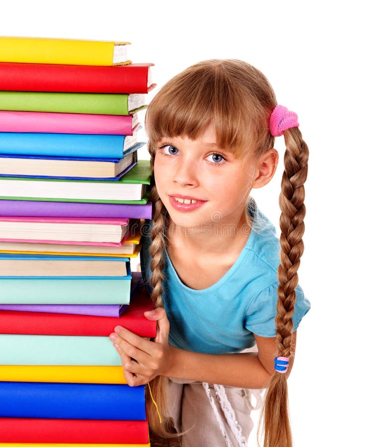Pile de fixation d'écolière des livres. image stock Pile de fixation d'écolière des livres. image stock