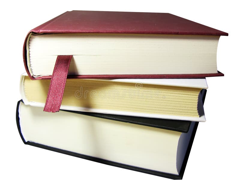 Books pile with bookmark ribbon, clipping path. Books pile with bookmark ribbon, clipping path