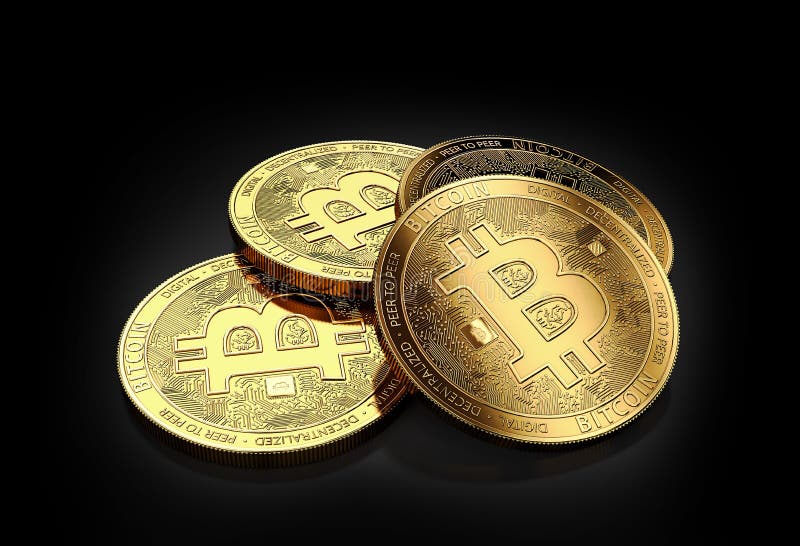 Pile de quatre Bitcoins d'or s'étendant sur le fond noir illustration libre de droits Pile de quatre Bitcoins d'or s'étendant sur le fond noir illustration libre de droits