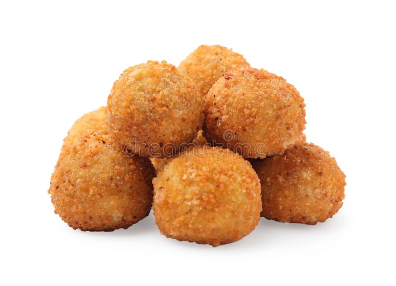Pile of Delicious Fried Tofu Balls on White Background Stock Photo